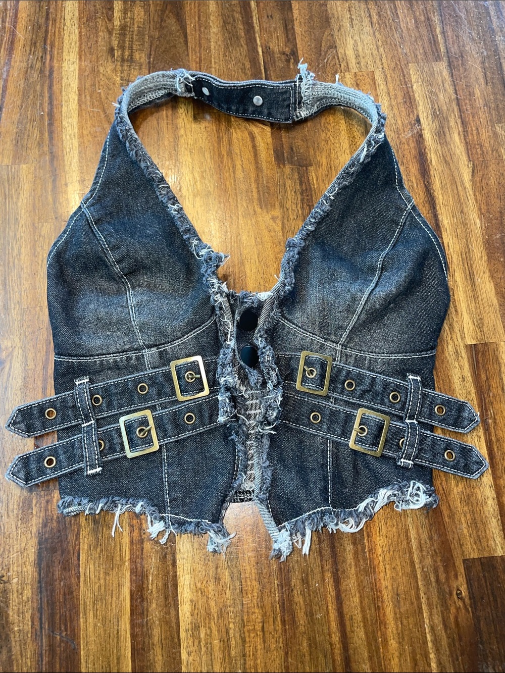 Romwe Crop Denim Halter Top